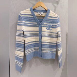 CHANEL Women's Blue and Cream Cardigan